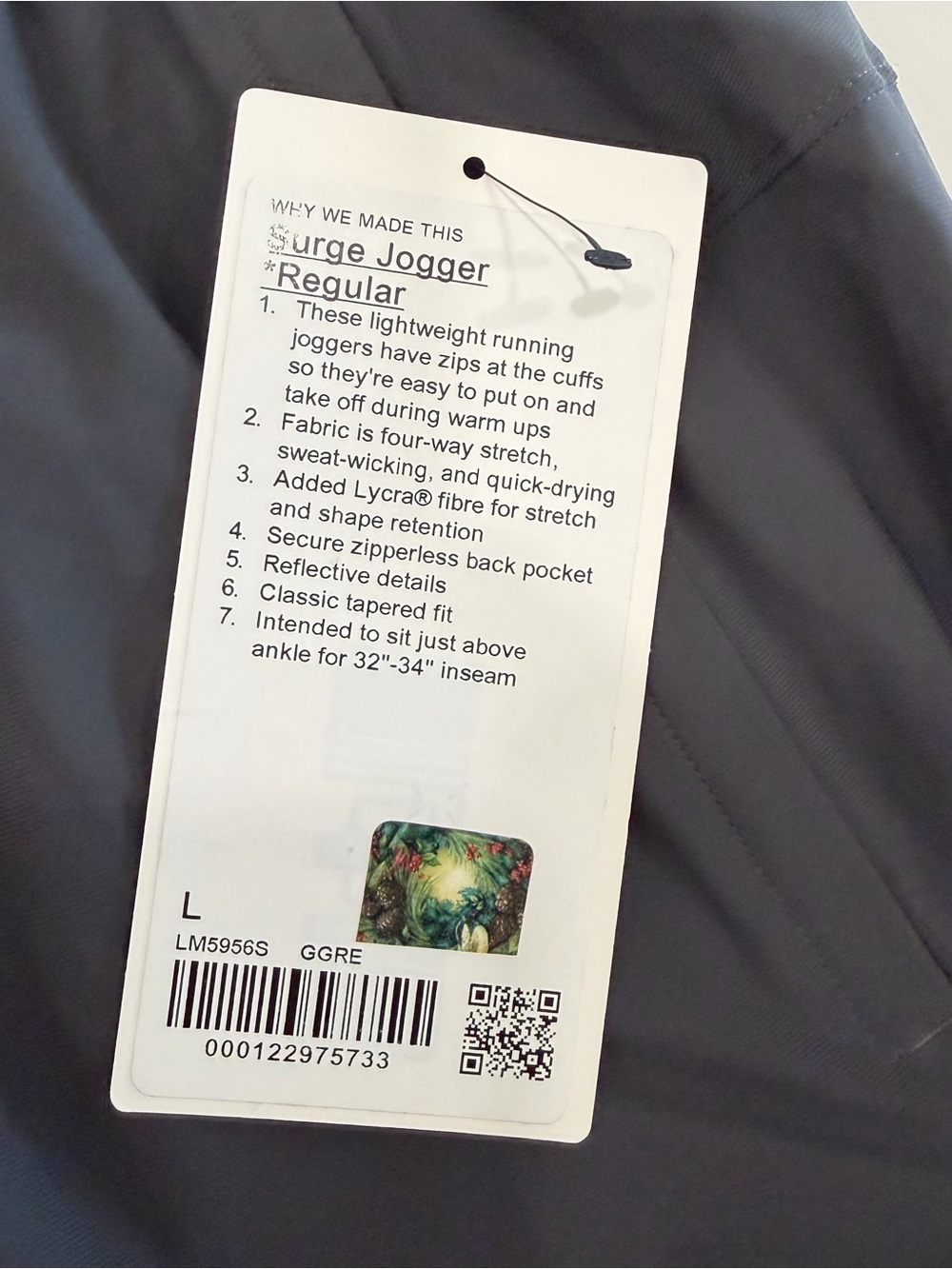 lululemon athletica Men’s Graphite Grey Surge Jogger Regular Large NWT - Picture 6 of 8